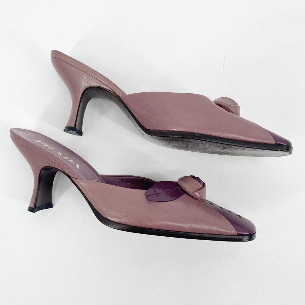 Prada Vintage Mauve Purple Two Tone Rose Square Toe Mule Block Heels IT 38.5 - Picture 3 of 11